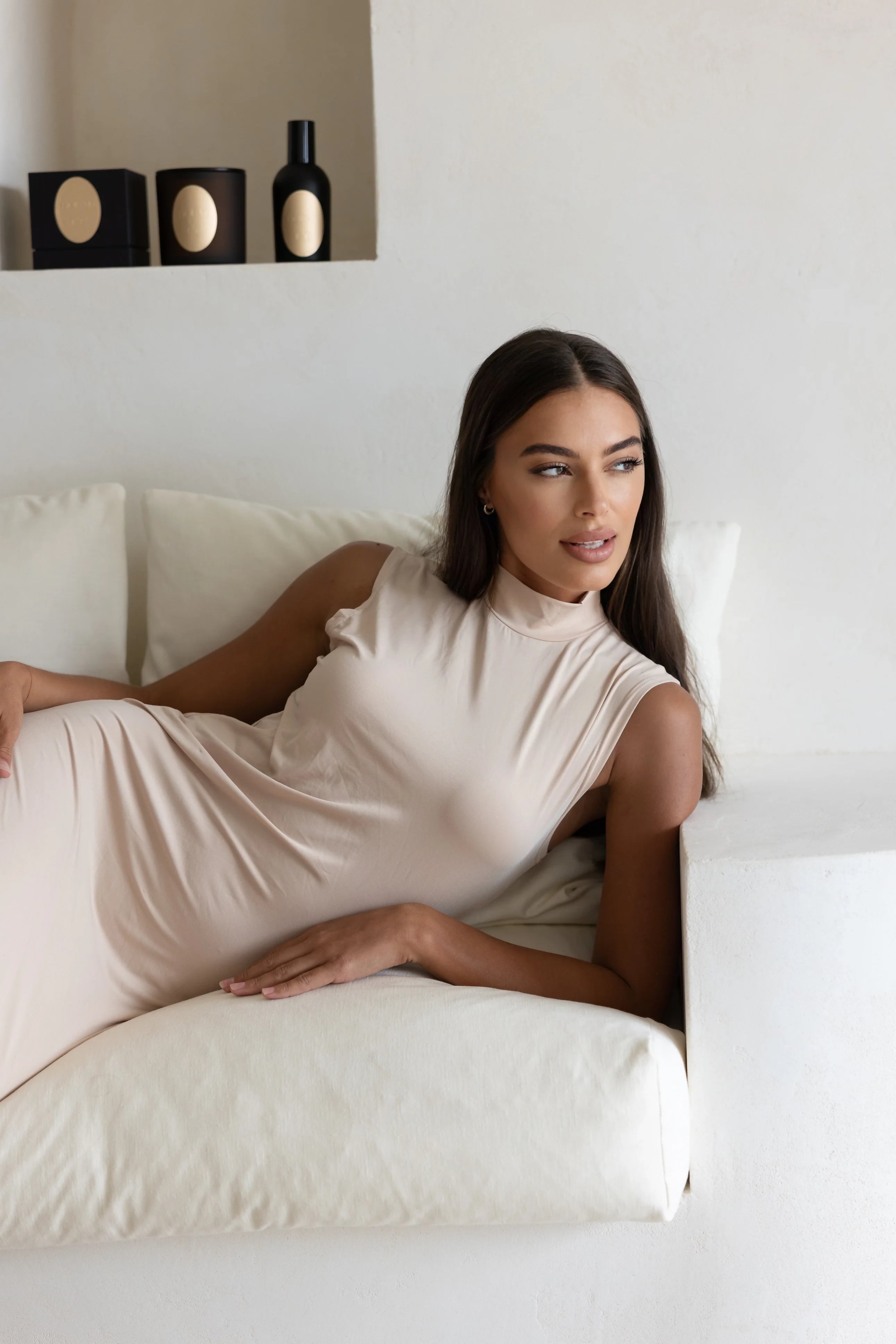Luxe Sleeveless Slip Dress Clay ms1