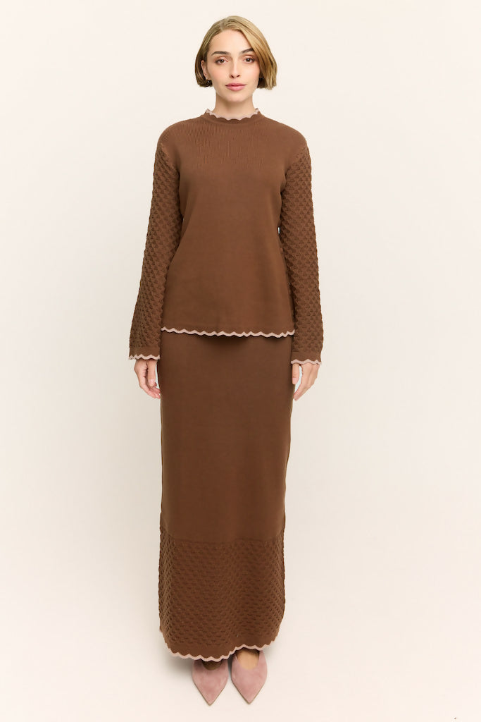 Jasmine Scallop Knit Nursing Sweater Chocolate