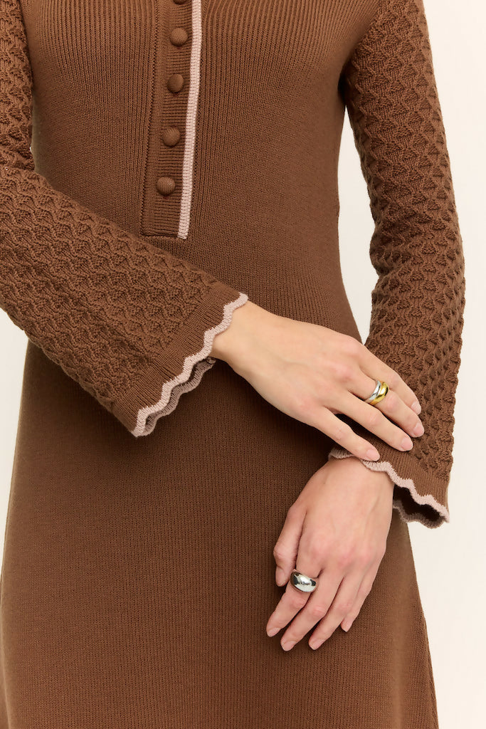 Daphne Long Sleeve Knit Midaxi Dress Chocolate