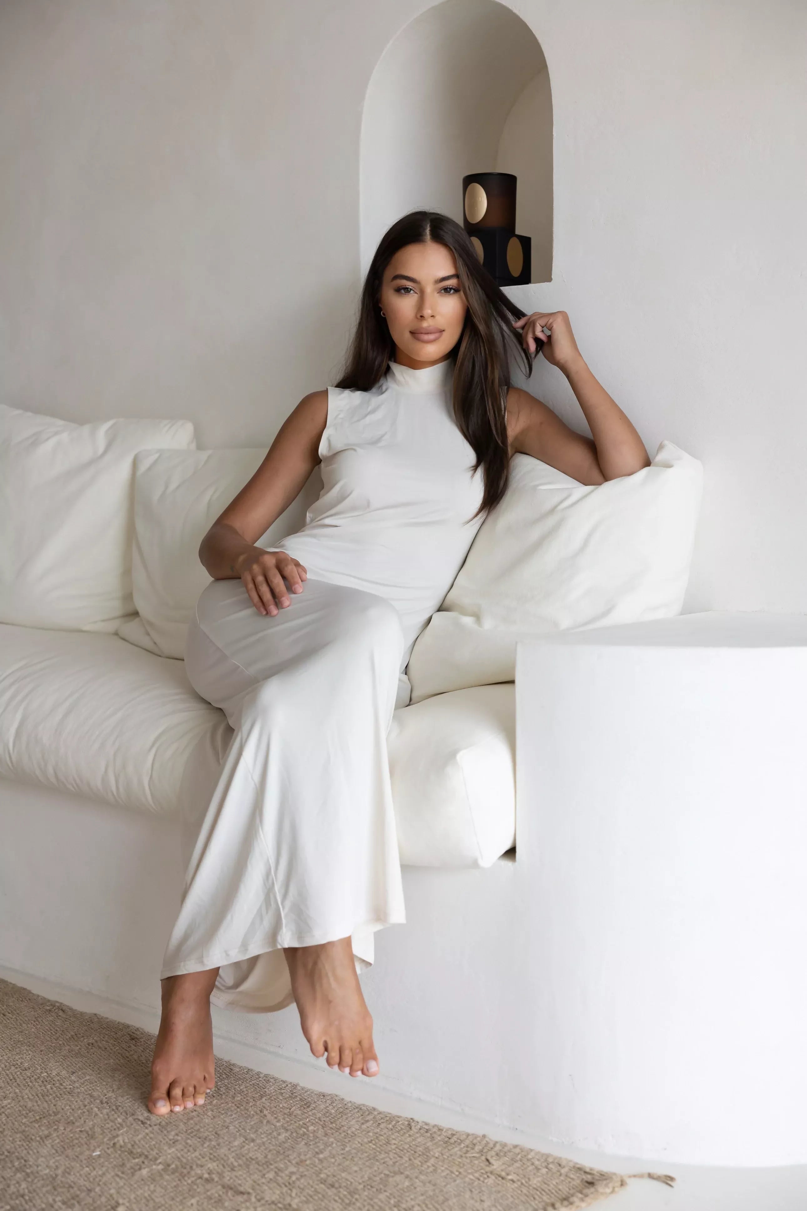 Luxe Sleeveless Slip Dress Sand ms 2
