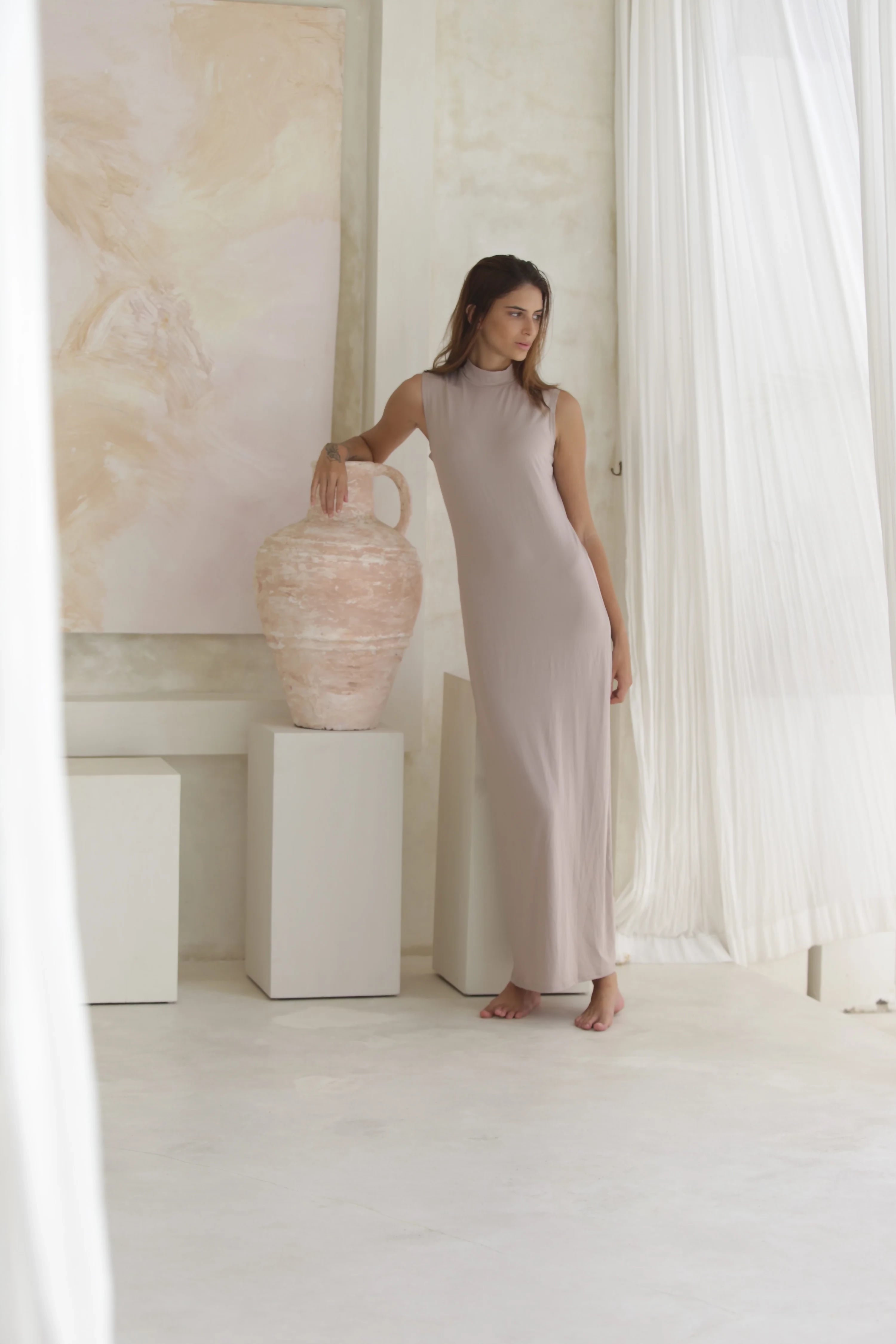Luxe Sleeveless Slip Dress Fawn ms2