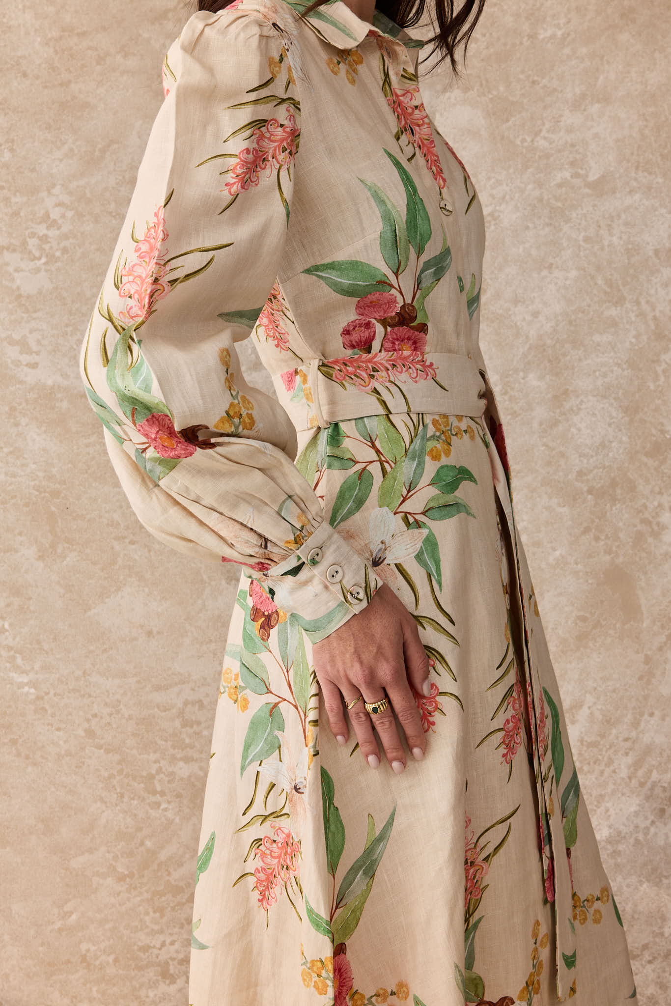 Juno Dress – Linen Maxi Shirt Dress Australis Print
