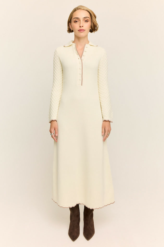Daphne Long Sleeve Knit Midaxi Dress Buttercream