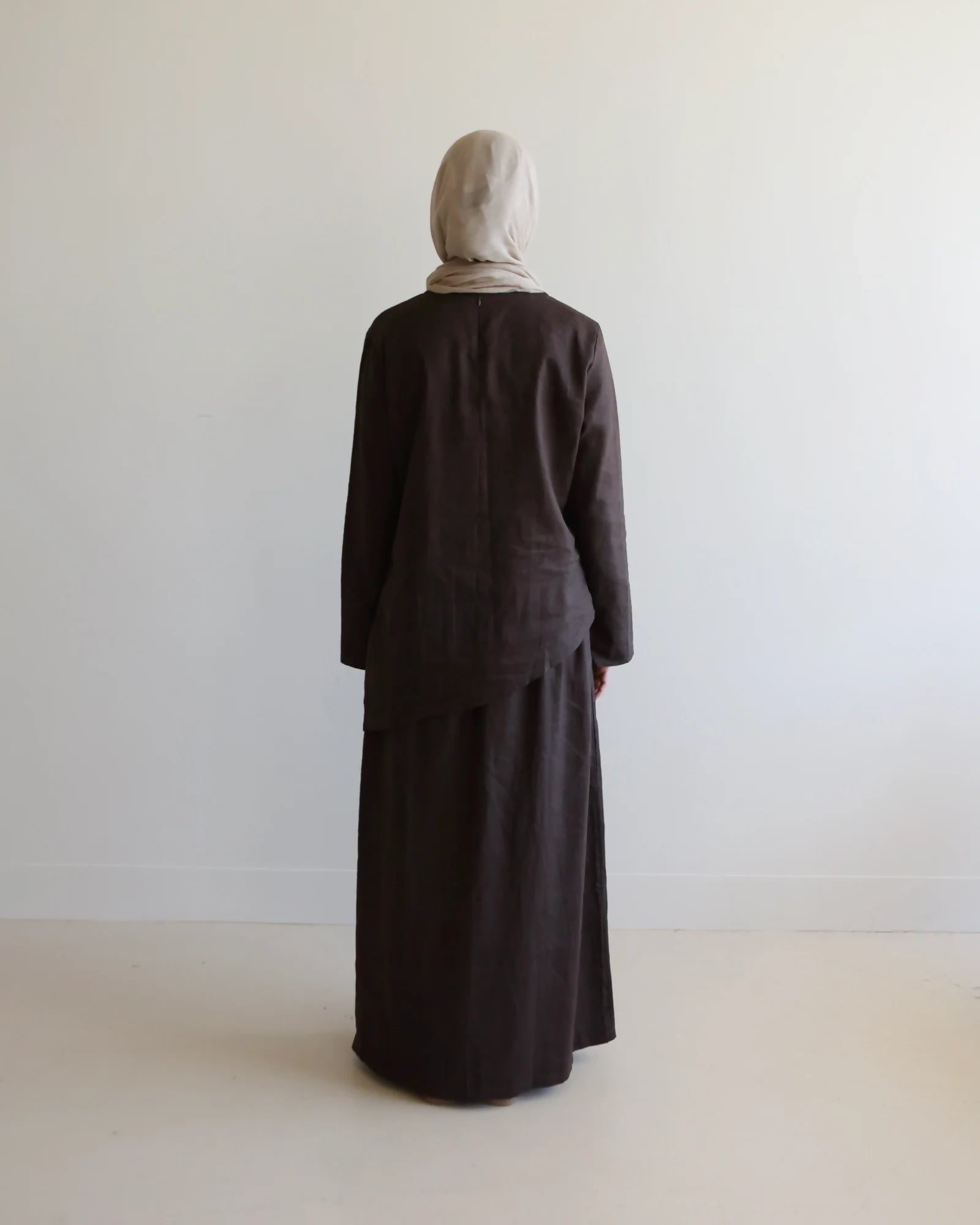 Asymmetrical Linen Skirt Set - Chocolate