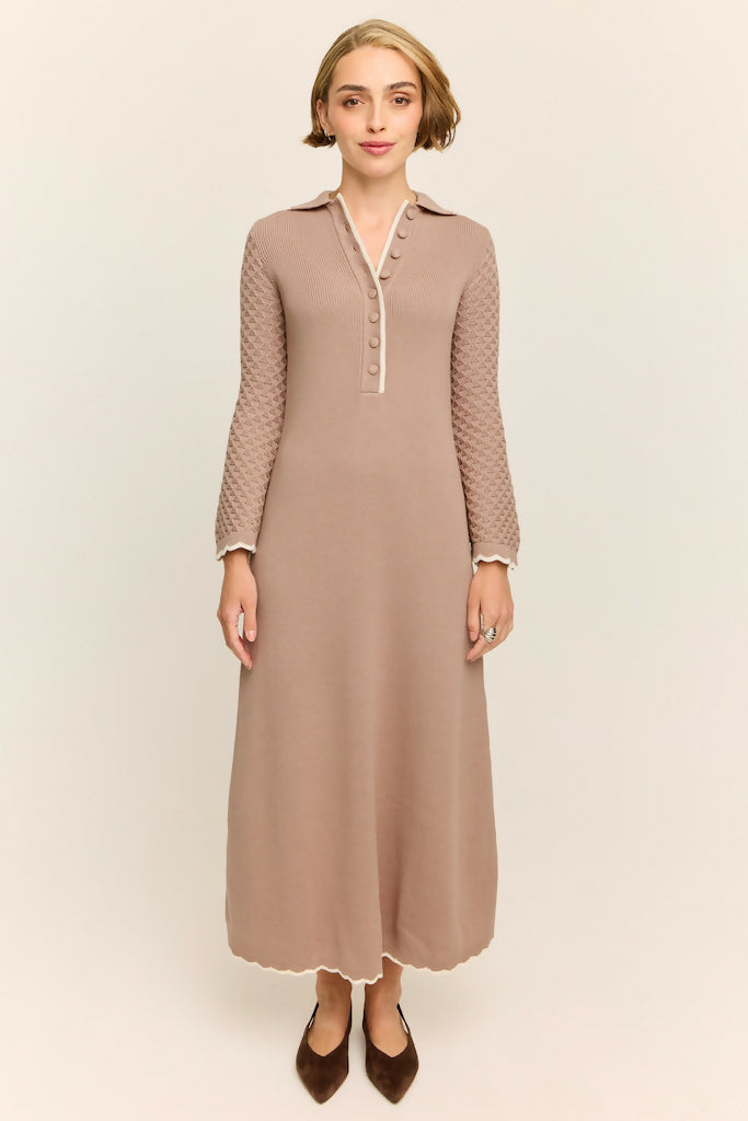 Daphne Long Sleeve Knit Midaxi Dress Taupe