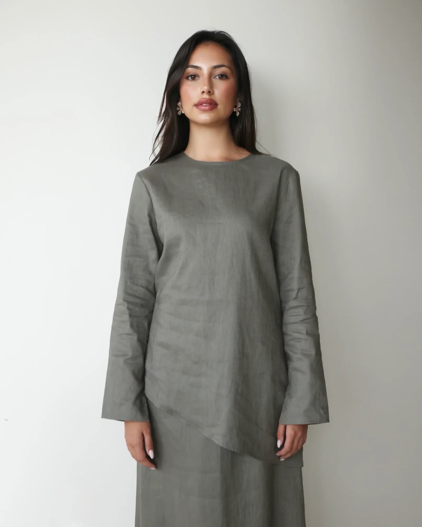 Asymmetrical Linen Skirt Set - Sage