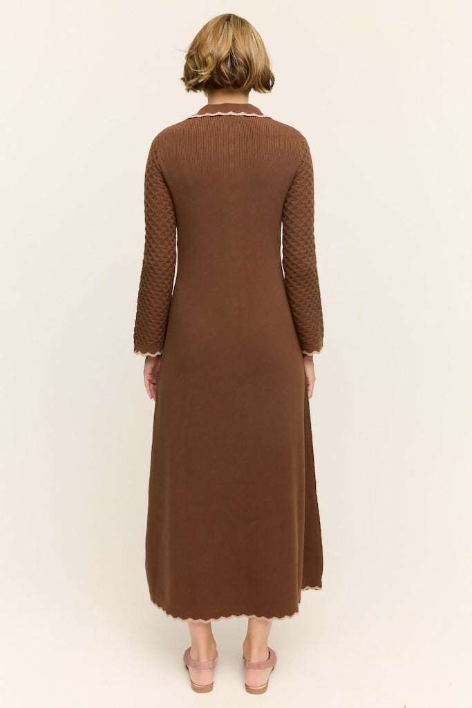 Daphne Long Sleeve Knit Midaxi Dress Chocolate