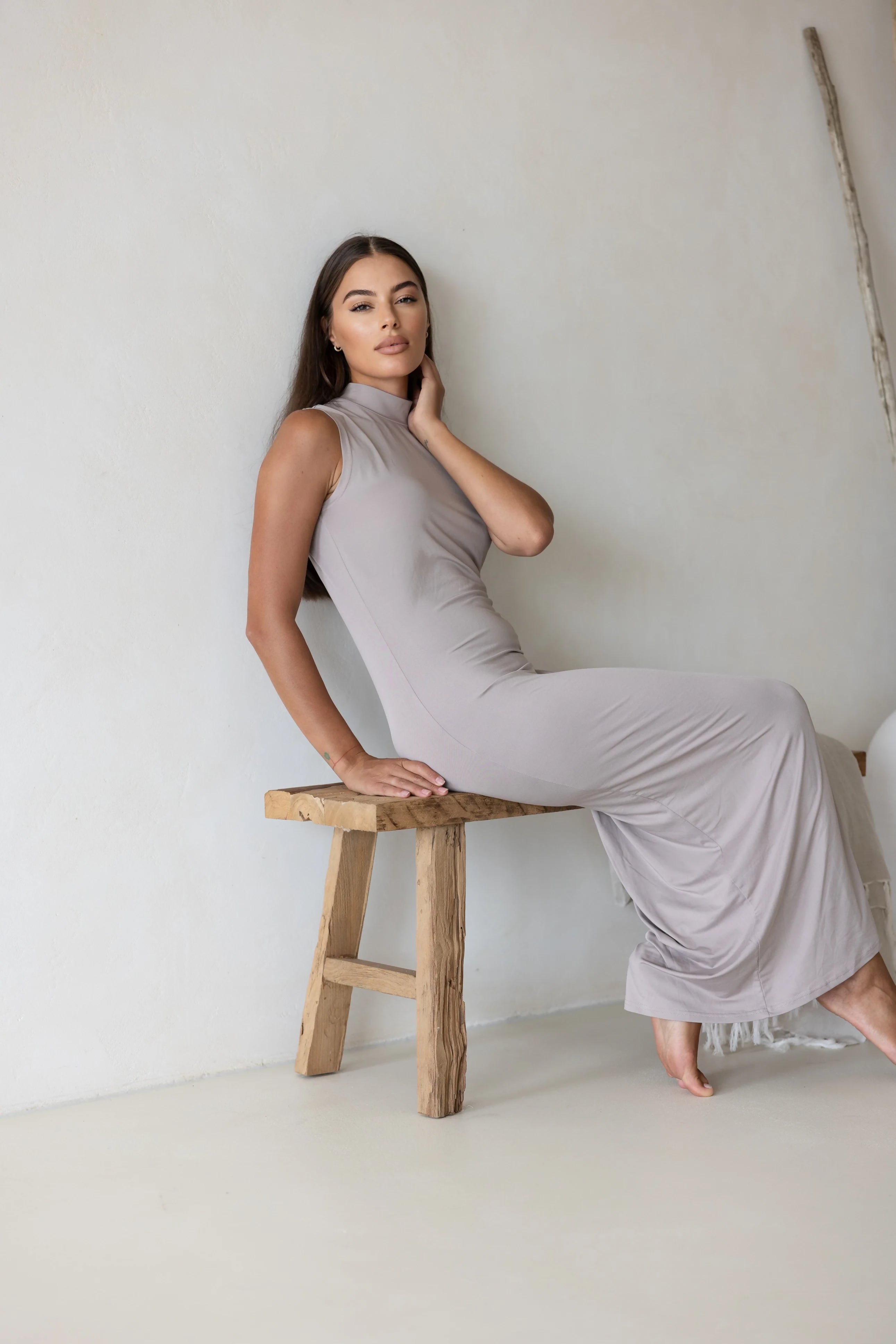 Luxe Sleeveless Slip Dress Fawn ms1