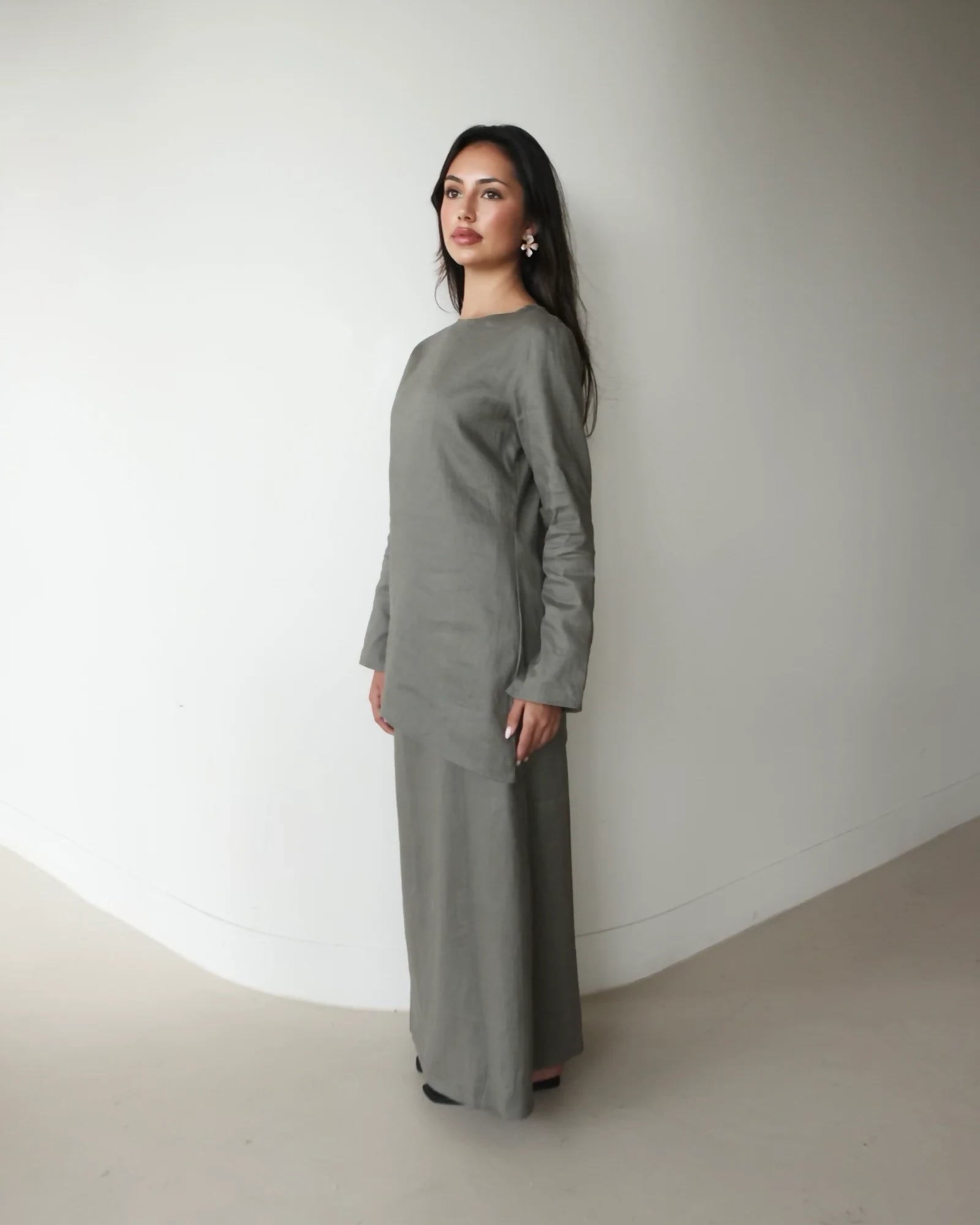 Asymmetrical Linen Skirt Set - Sage