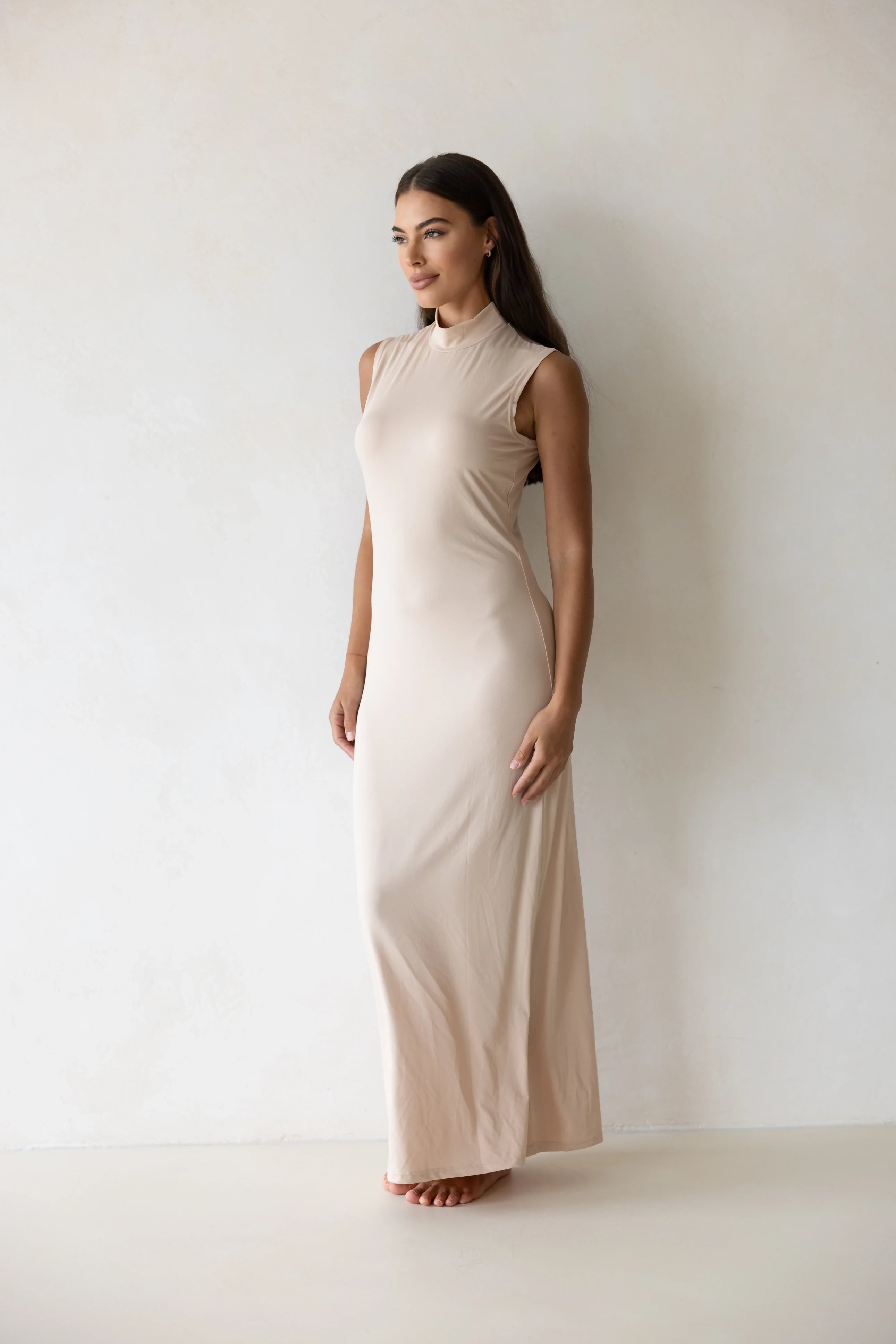 Luxe Sleeveless Slip Dress Clay ms 2