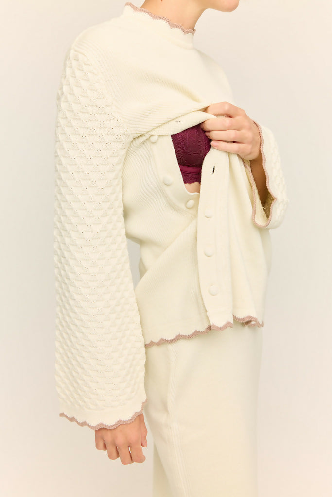 Jasmine Scallop Knit Nursing Sweater Buttercream