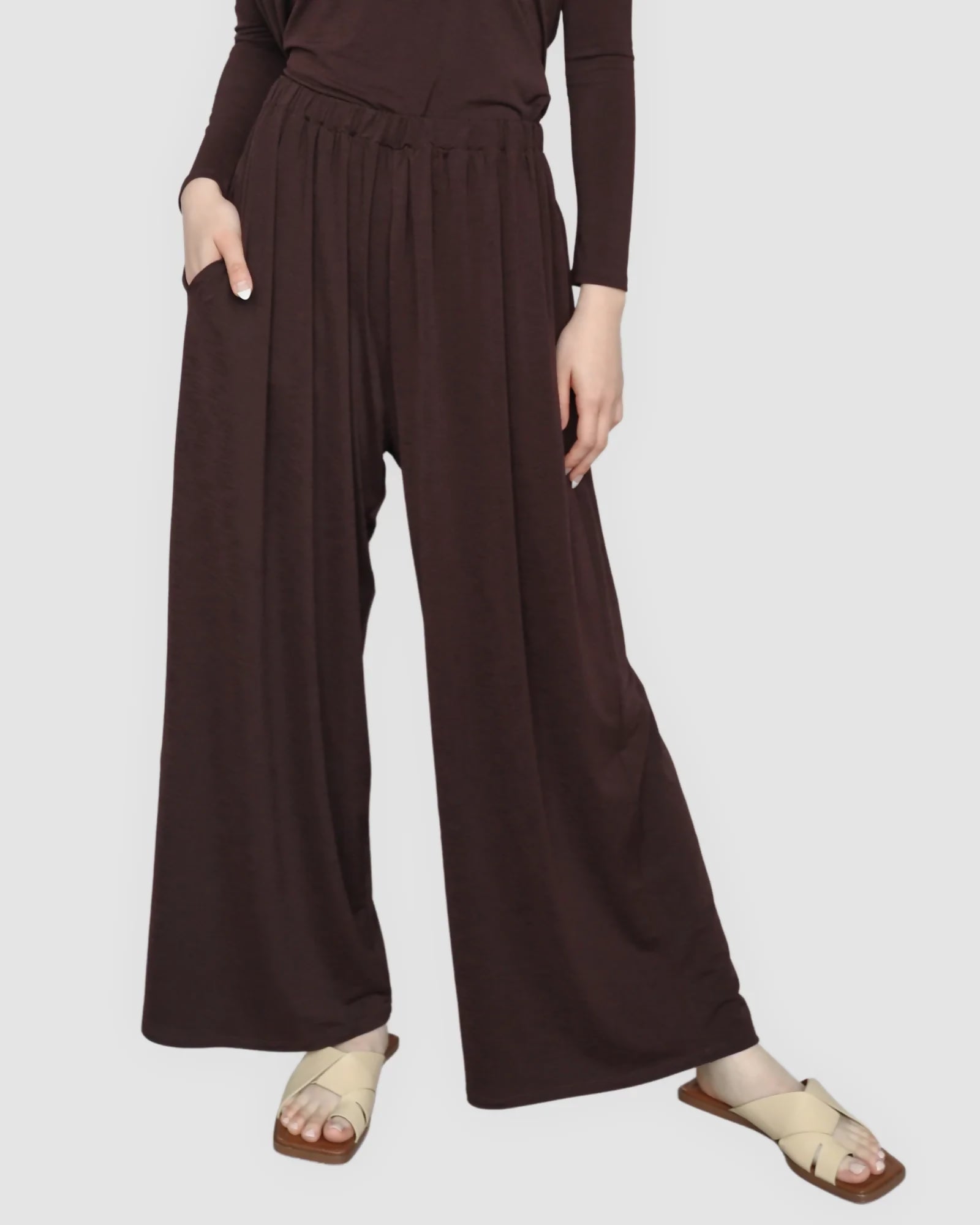 JERSEY PALAZZO PANTS CHOC