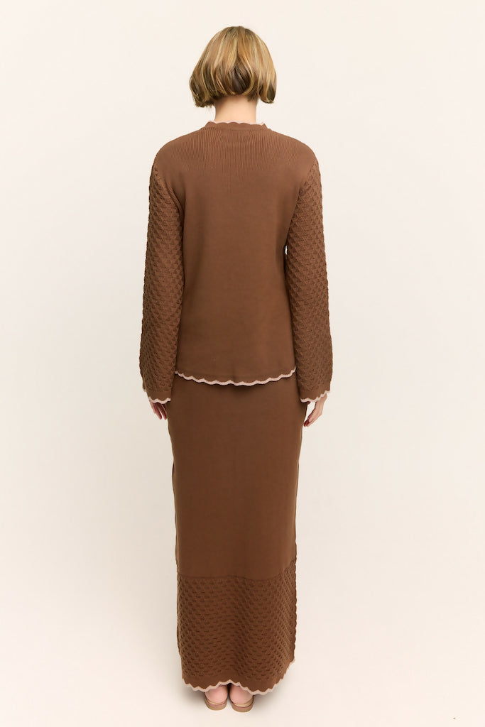 Camellia Scallop Knit Maxi Skirt Chocolate