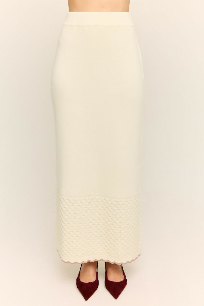 Camellia Scallop Knit Maxi Skirt Buttercream