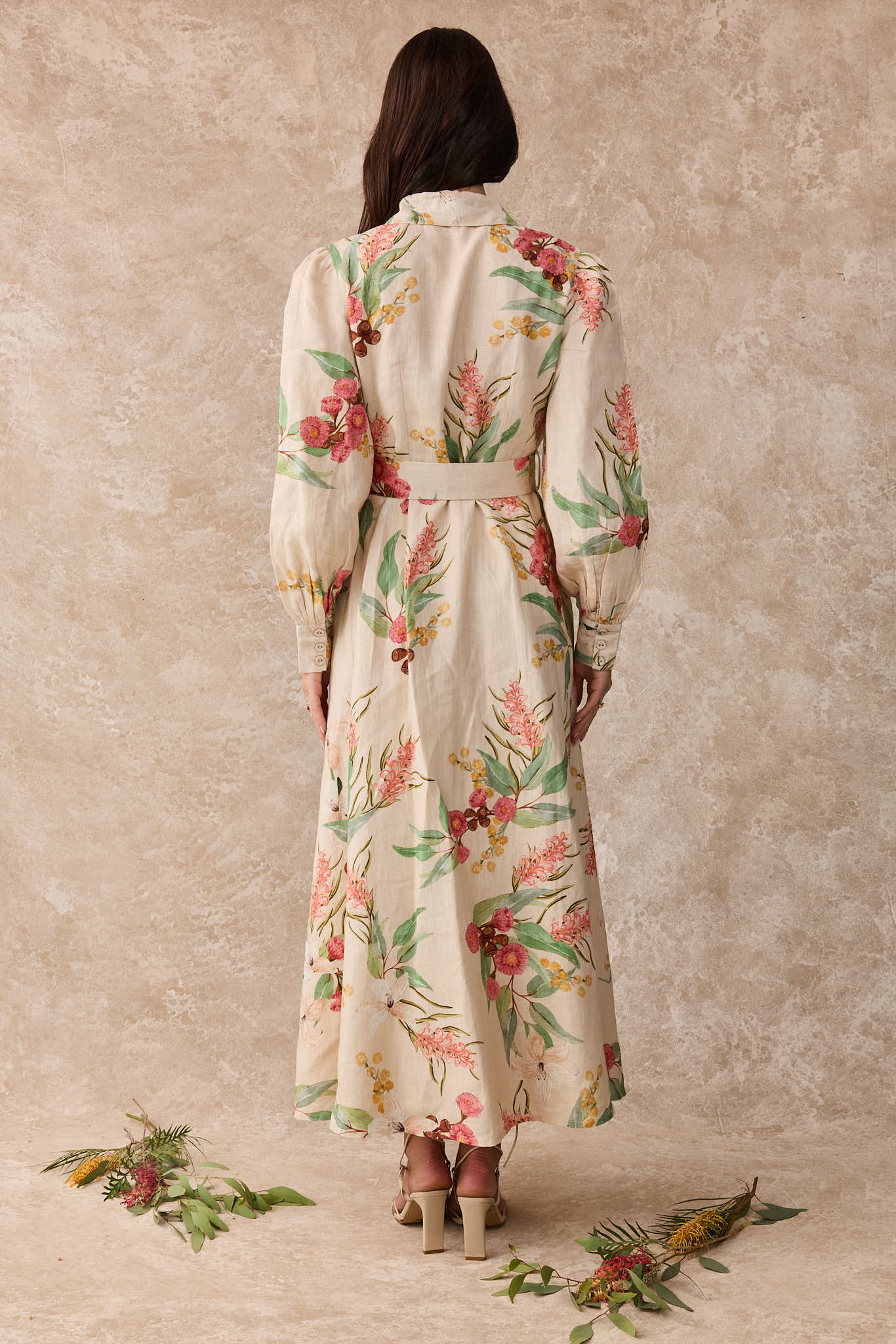 Juno Dress – Linen Maxi Shirt Dress Australis Print