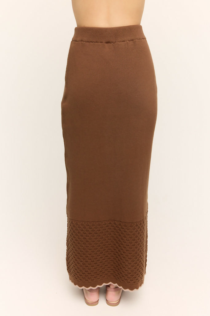 Camellia Scallop Knit Maxi Skirt Chocolate