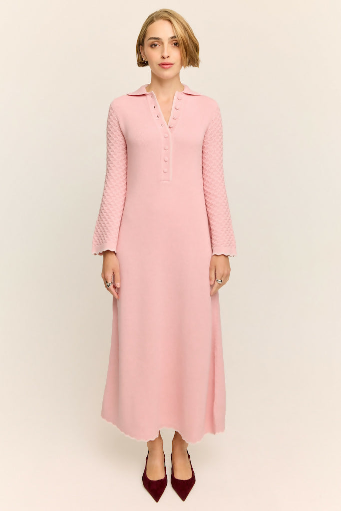 Daphne Long Sleeve Knit Midaxi Dress Sakura Pink