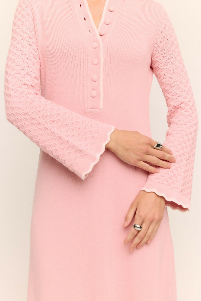 Daphne Long Sleeve Knit Midaxi Dress Sakura Pink