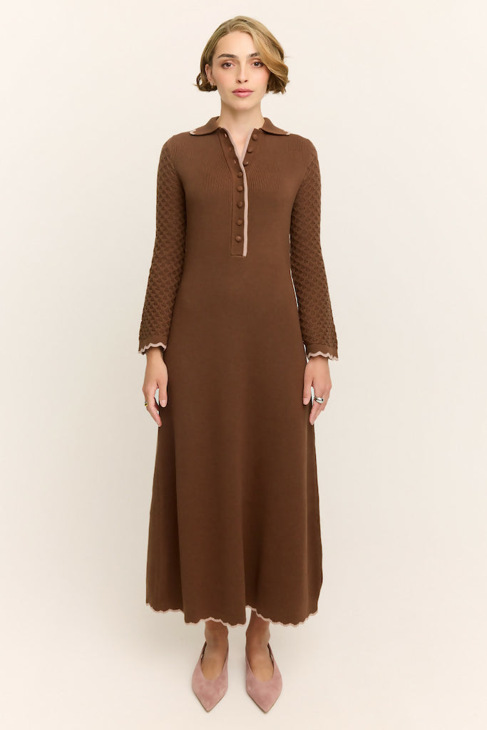 Daphne Long Sleeve Knit Midaxi Dress Chocolate