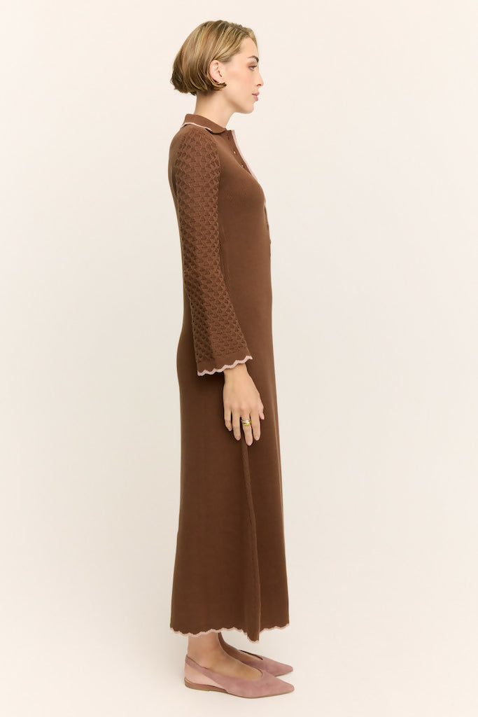 Daphne Long Sleeve Knit Midaxi Dress Chocolate