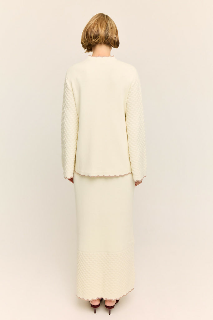 Camellia Scallop Knit Maxi Skirt Buttercream