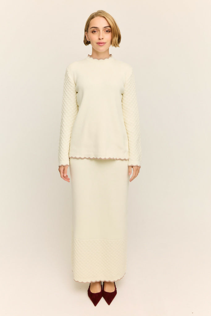 Jasmine Scallop Knit Nursing Sweater Buttercream