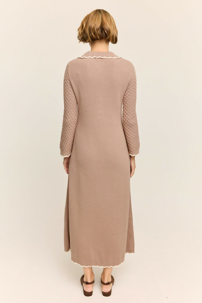 Daphne Long Sleeve Knit Midaxi Dress Taupe