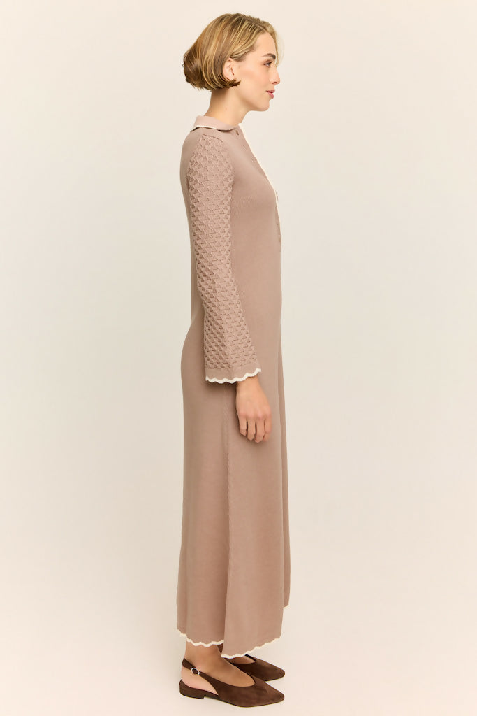 Daphne Long Sleeve Knit Midaxi Dress Taupe