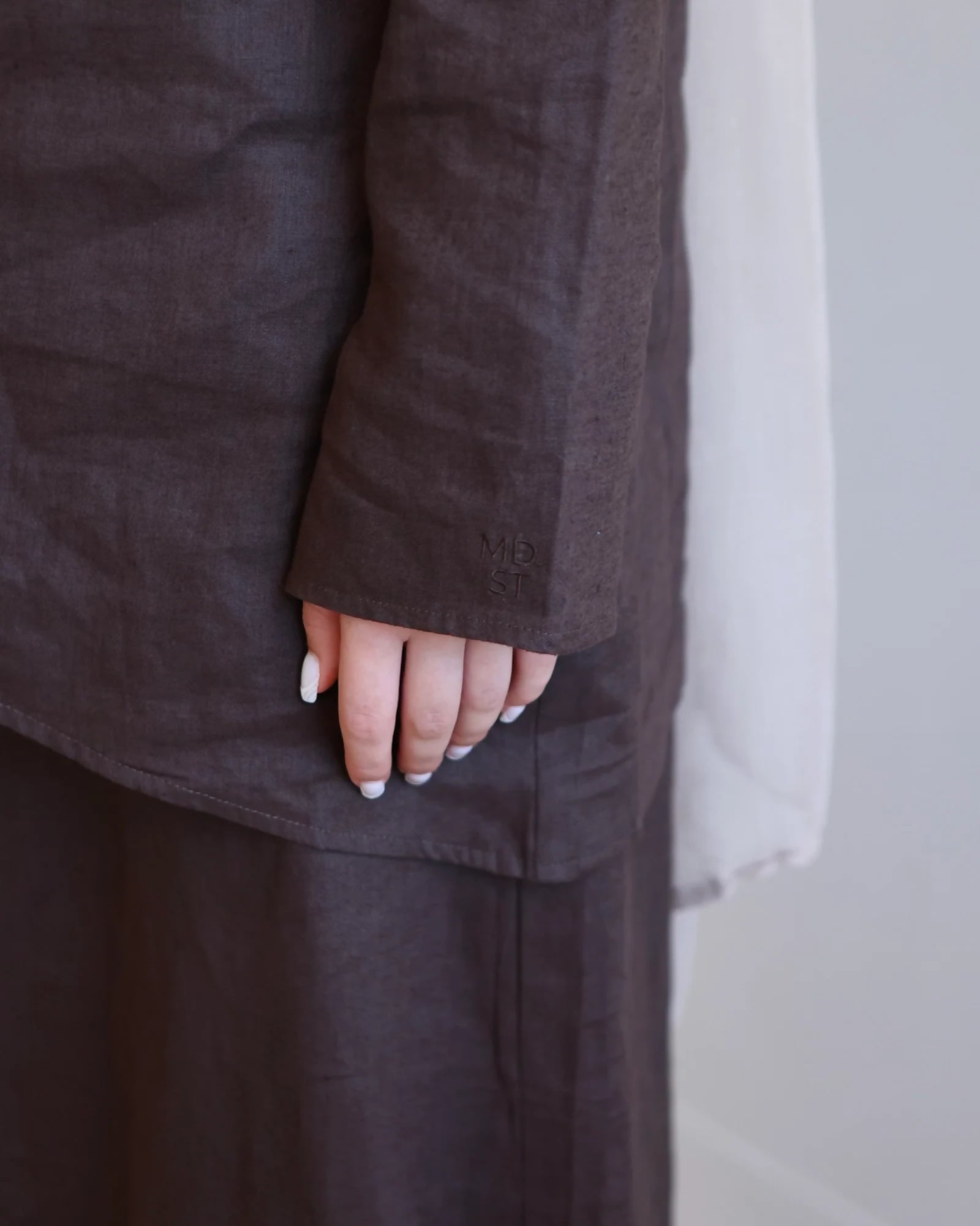 Asymmetrical Linen Skirt Set - Chocolate